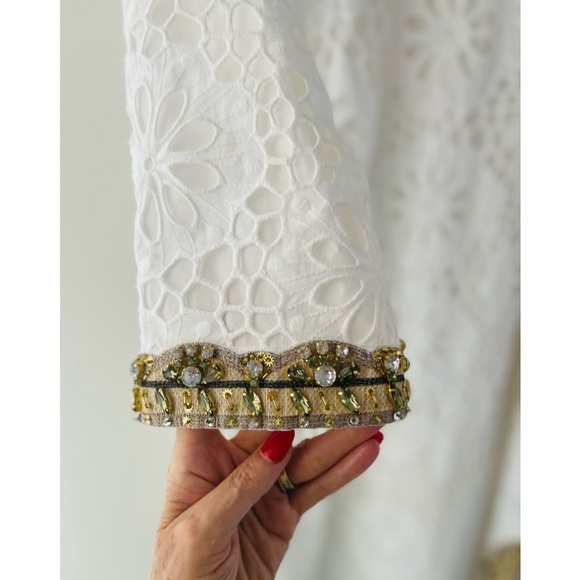 Tory Burch Runway Embellished Lace Caftan Dress 4 Broderie Anglaise 🤍 - Picture 10 of 15